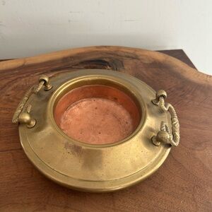Vintage  Round Handle Ashtray Copper Brazier Brass Metal Smoking